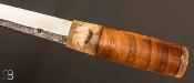 Couteau "Puukko" Nordique custom de Laurent Juhel - Loupe de châtaigner et bœuf musqué