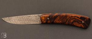 Couteau " Sauciflard " de poche bois de fer d'Arizona et damas par Jol Grandjean