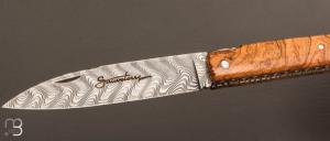  Couteau  " le  Sauveterre " régional pliant - Loupe de teck et lame damas