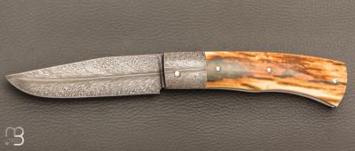    Couteau " Talar " pliant ivoire de mammouth et damas plume de Anthony Brochier