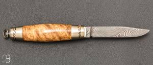 Couteau Tonneau par Jean Michel REMAUD - Loupe de robinier et lame damas