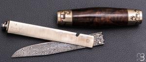 Couteau Tonneau par Jean Michel REMAUD - Ronce de noyer et lame damas