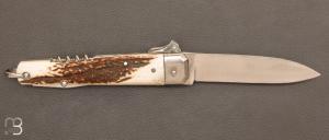 Couteau "  Véritable Issarinox " 3 pièces à palanquille - Bois de cerf