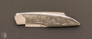 Couteau " Lock-Back " custom  par Vincent Saja - Acier 420 avec insert en damasteel® et RWL-34