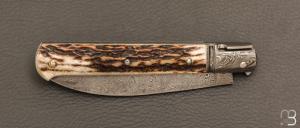    Couteau " Yssingeaux " custom de Jérôme Bellon - Bois de cerf et damas