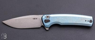 Couteau  " ZT0044BLU Factory Special Series Button lock " par ZERO TOLERANCE - CPM S90V et titane