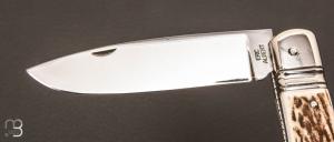 Couteau de poche custom bois de cerf et lame D2 par Eric Albert