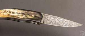    Couteau " Pièce unique " par Alain & Joris Chomilier - Damas carbone de Salem Straub et Corne de zébu