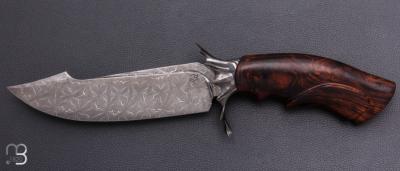    Couteau droit " Achille " par Nicolas Mestrallet - Atelier du couteau de Vaunaveys - Lame damas mosaïque et loupe de bois de fer