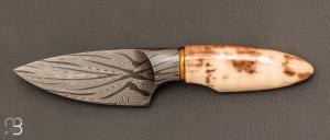 Couteau " droit " par Josh Scott - JSK USA - Ivoire de morse et damas