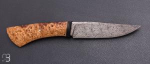   Couteau droit par Nicolas Mestrallet - Atelier du couteau de Vaunaveys - Lame forgée acier damas mosaïque et loupe d'amboine