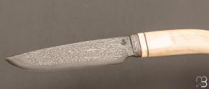   Couteau droit fait main par Jean Paul Sire - Ivoire de Phacochère et Damas