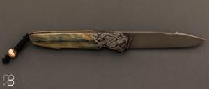 Couteau   "  Custom flipper " ivoire de mammouth et RWL34 par Florian Keller