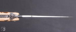    Couteau Laguiole en Aubrac 12 cm manche en ivoire de mammouth et damas de Markus Balbach