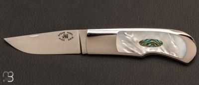  Couteau de collection pliant à cran d’arrêt à pompe Inter-frame nacre et abalone par Steve Hoel