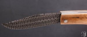  Couteau " trappeur " custom par Anthony Brochier - Mammouth et damas mosaïque torsadé