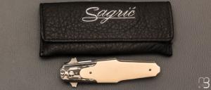    " Dague pliante custom " de Stéphane Sagric - Micarta et RWL34