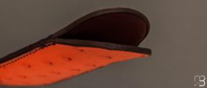 Etui cuir d'autruche / veau pour couteau pliant fait main par Chantal Trocmé - Orange