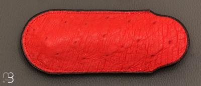 Etui cuir d'autruche / veau pour couteau pliant fait main par Chantal Trocmé - Rouge