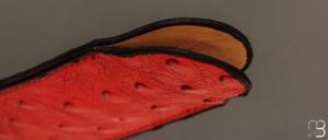 Etui cuir d'autruche / veau pour couteau pliant fait main par Chantal Trocmé - Rouge