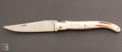   Couteau " Laguiole d'art 13 CM  " de Jérôme Lamic - Bois de cerf sambar et 14C28N
