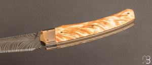 Couteau " Ptiguy " de collection par Philippe Ricard - Fourche de peuplier et lame damas plume