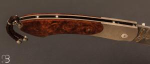 Couteau " Spearpoint B12 "  Broad Branch Damas cuivre loupe d'amboine par William Henry
