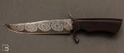 Couteau "chasse" droit en palissandre et damas mosaïque par Joël Matter