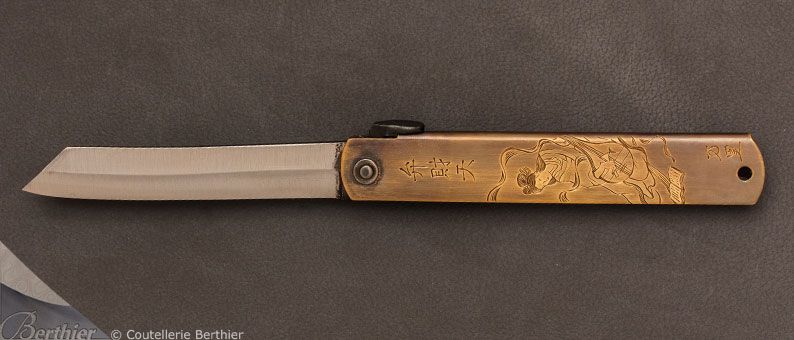 Higonokami knife engraved by Mali Irie n°3 Benzaïten