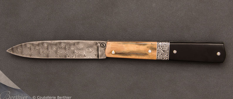 Couteau de poche Plume ivoire de mammouth et ébène
