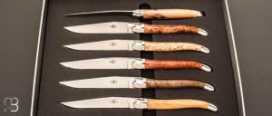  Coffret de 6 couteaux de table LAGUIOLE manches bois assortis par Forge de Laguiole