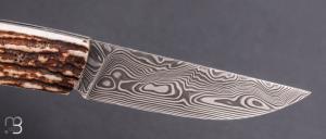  Couteau " 1515 collection Globetrotter " par Manu Laplace - Cerf/Bouleau et lame damas