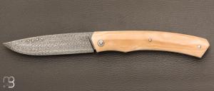    Couteau  " 1820 Berthier " par Anthony Brochier - Damas Mosaïque et ivoire de mammouth