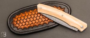    Couteau  " 1820 Berthier " par Anthony Brochier - Damas Mosaïque et ivoire de mammouth