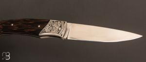   Couteau  "  Artense Hawaï " par Alain Conesa - Acier & Cuir - Palmier noir