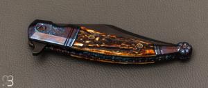    Couteau " Gitano Custom " pliant de Gudy van Poppel - Cerf Sambar et Böhler N690