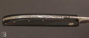 Couteau " HBP80 " de poche custom fibre de carbone et Damasteel par Des Horn