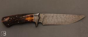  Couteau " Integral Damascus " de Claudio Sobral CAS Knives - Stag et Damas
