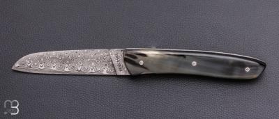   Couteau " L08 " par Perceval - Lame damas et corne de bélier
