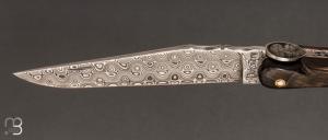    Couteau " Laguiole Champignons 12 cm " par Philippe Voissière - Croûte de buffle et lame damas