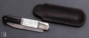    Couteau " Laguiole droit " de collection par Atelier Altaïr  - Nacre et lame damasteel