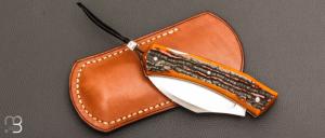   Couteau " Lardon lock back  " custom par Frédéric Augé - Os cerfé