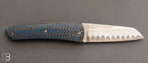  Couteau  " Le Gourmet" custom par Alain André - Fatcarbon® bleu et lame en VG10 Suminagashi
