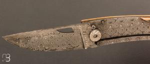   Couteau de poche Le Thiers Damas Ivoire de Mammouth bleu par Fontenille-Pataud