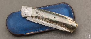    Couteau " Lock-Back " de Philippe Ricard - Ivoire de mammouth et lame damas plume