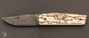 Couteau  "  Mastard " custom par Christophe Arbogast - Ivoire de mammouth et lame damas de F.Keller