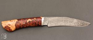    Couteau droit par Nicolas Mestrallet - Atelier du couteau de Vaunaveys - Lame forgée acier damas et loupe d'amboine