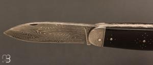    Couteau " Navette " custom par David Breniere - Ebène et damas multi barreaux