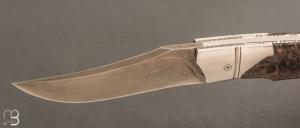     Couteau " Nuevo Lock-Back " pliant artisanal de Cyril Kalisz - Loupe d'amboine et Wootz