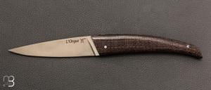    Couteau " L'Orque L�vitas " pliant par l'Atelier Les 2 Diables - Micarta jute marron et 14c28n